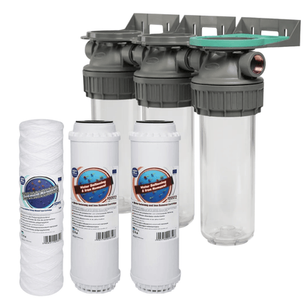 3 Stage 10" Water purifier softening and iron reducing filter kit 1/2" - GroAqua