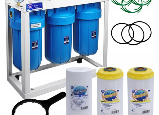 3 Stage Big Blue 10" Water purifier and dechlorinator filter kit - GroAqua