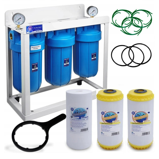 3 Stage Big Blue 10" Water purifier and dechlorinator filter kit - GroAqua