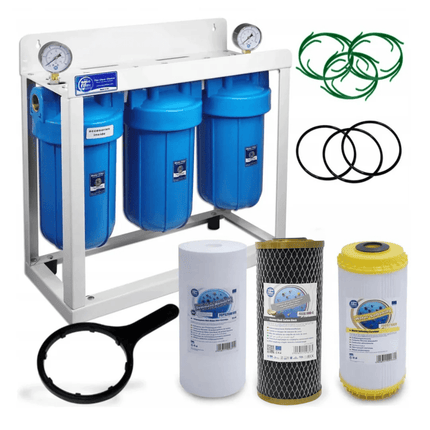 3 Stage Big Blue 10" Water purifier and dechlorinator filter kit - GroAqua