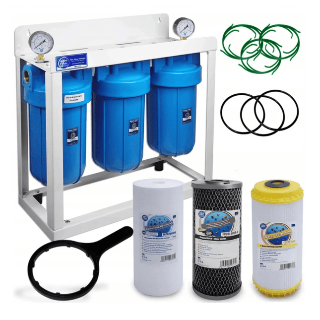 3 Stage Big Blue 10" Water purifier and dechlorinator filter kit - GroAqua