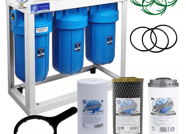 3 Stage Big Blue 10" Water purifier and dechlorinator filter kit - GroAqua