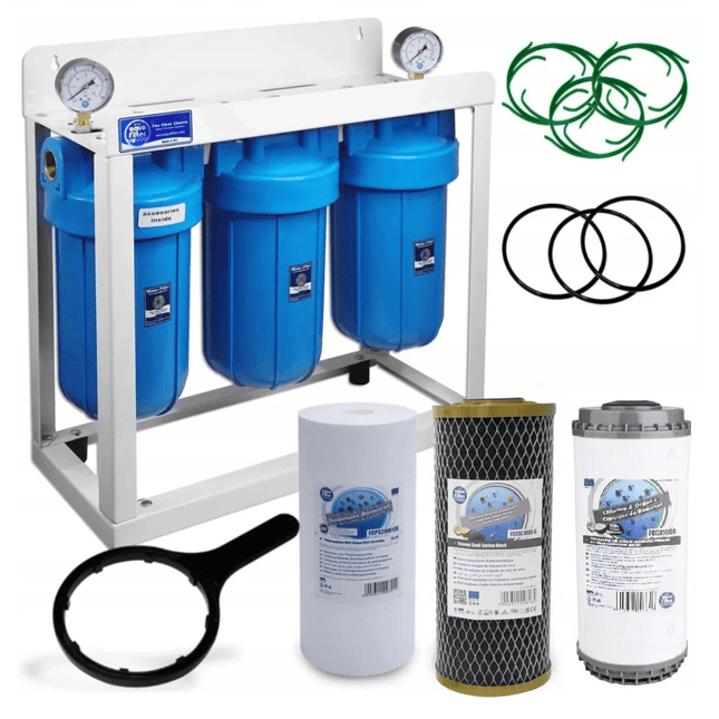 3 Stage Big Blue 10" Water purifier and dechlorinator filter kit - GroAqua