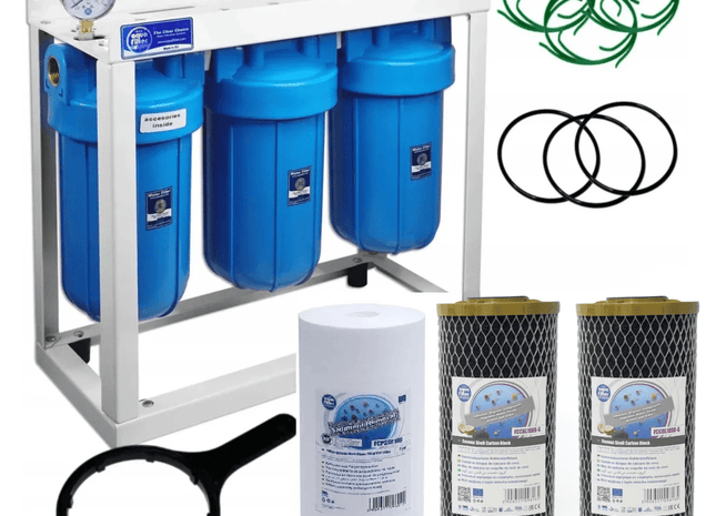 3 Stage Big Blue 10" Water purifier and dechlorinator filter kit - GroAqua