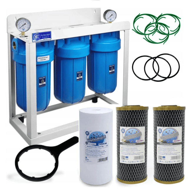 3 Stage Big Blue 10" Water purifier and dechlorinator filter kit - GroAqua