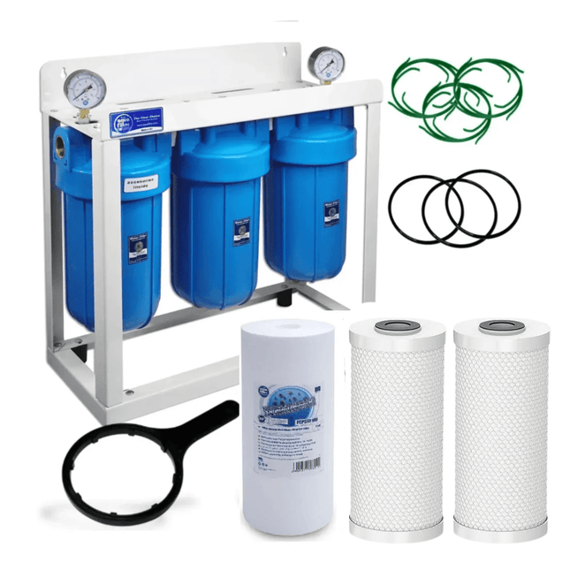 3 Stage Big Blue 10" Water purifier and dechlorinator filter kit - GroAqua