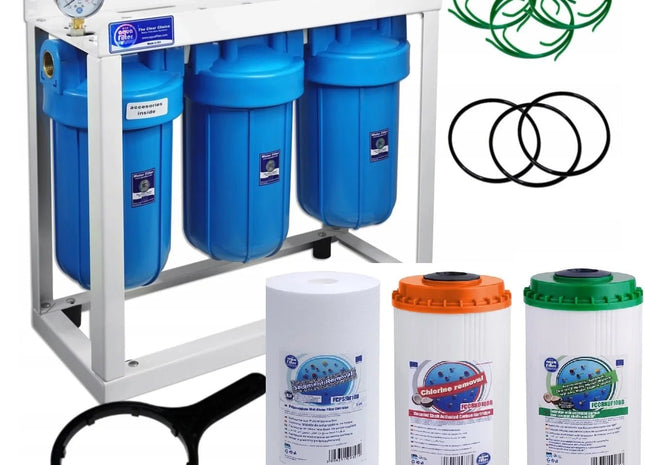 3 Stage Big Blue 10" Water purifier and dechlorinator filter kit Big Blue Whole House System Aquafilter