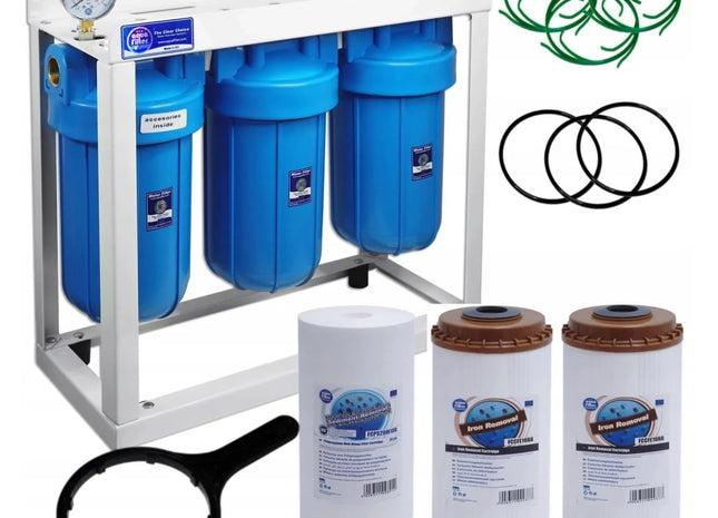 3 Stage Big Blue 10" Water purifier dechlorinator and iron reducing filter kit Big Blue Whole House System Aquafilter