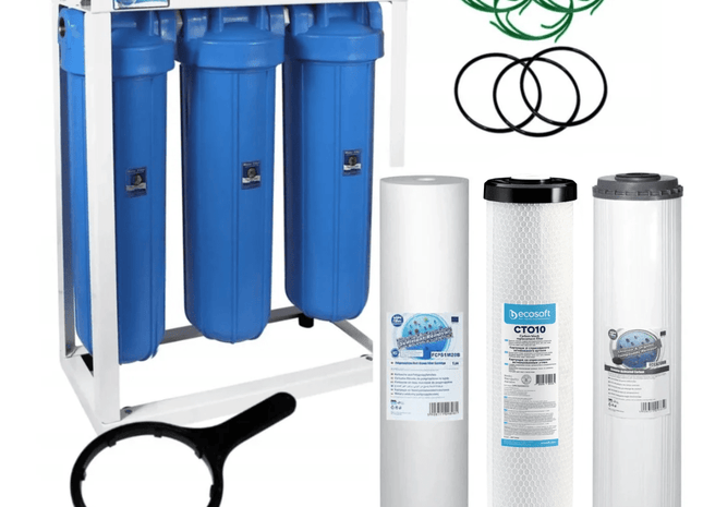 3 Stage Big Blue 20" Water purifier and dechlorinator filter kit - GroAqua