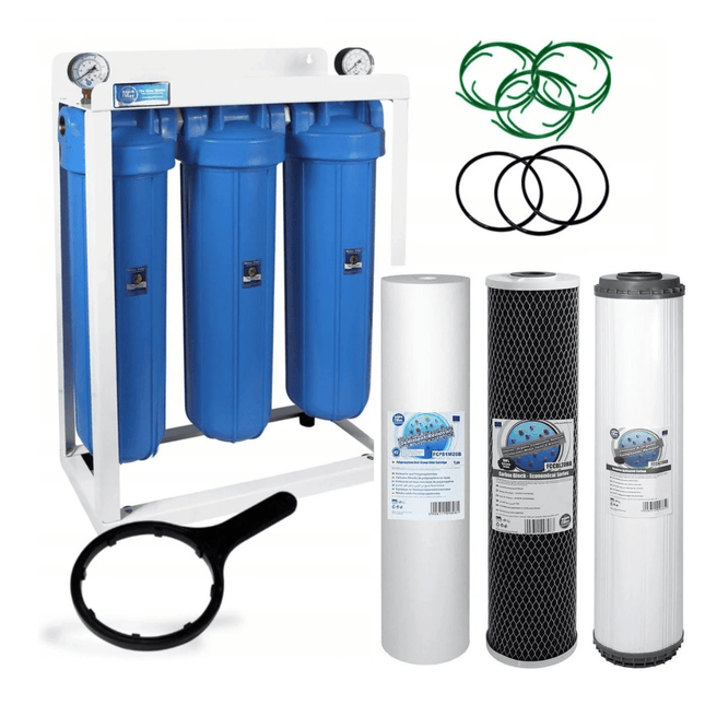 3 Stage Big Blue 20" Water purifier and dechlorinator filter kit - GroAqua