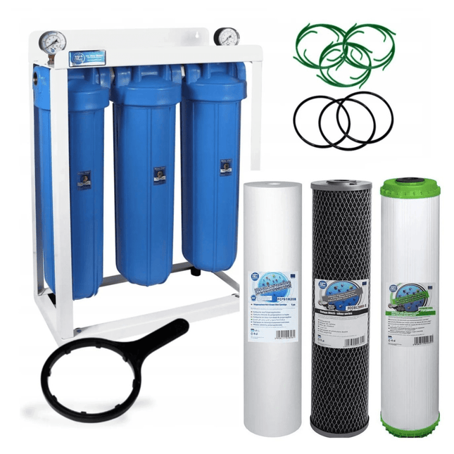 3 Stage Big Blue 20" Water purifier and dechlorinator filter kit - GroAqua