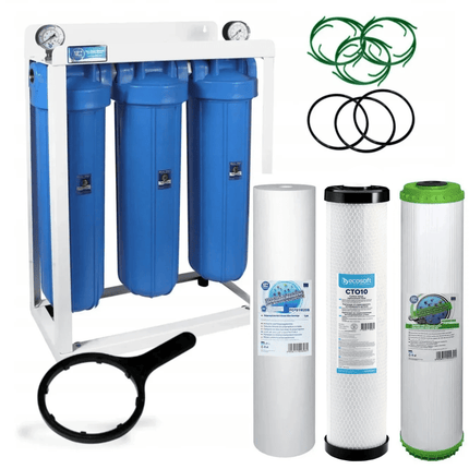 3 Stage Big Blue 20" Water purifier and dechlorinator filter kit - GroAqua