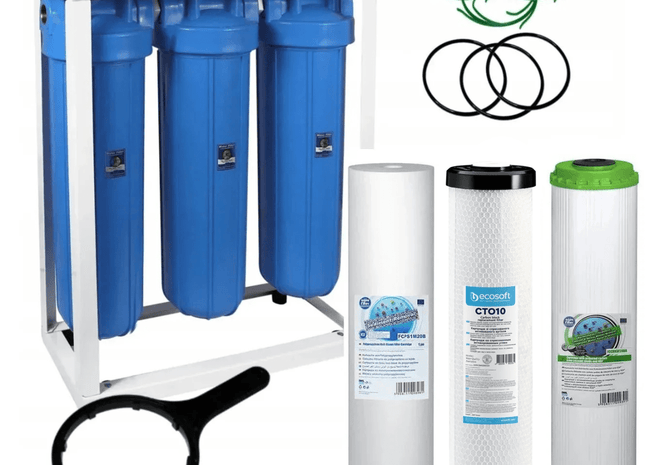 3 Stage Big Blue 20" Water purifier and dechlorinator filter kit - GroAqua