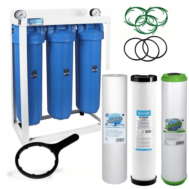 3 Stage Big Blue 20" Water purifier and dechlorinator filter kit - GroAqua