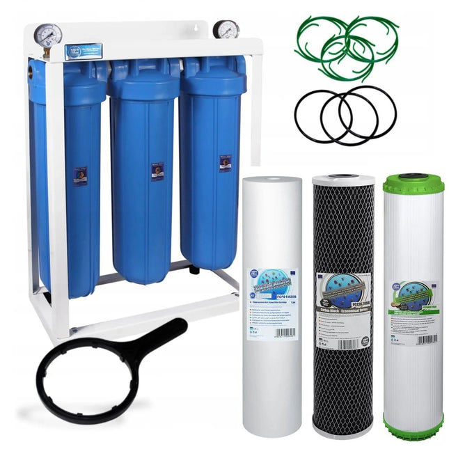 3 Stage Big Blue 20" Water purifier and dechlorinator filter kit - GroAqua