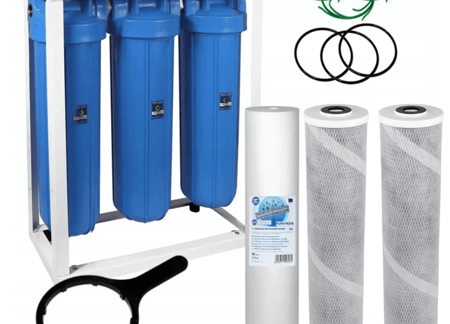3 Stage Big Blue 20" Water purifier and dechlorinator filter kit - GroAqua