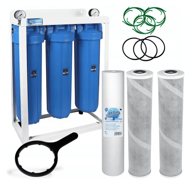 3 Stage Big Blue 20" Water purifier and dechlorinator filter kit - GroAqua