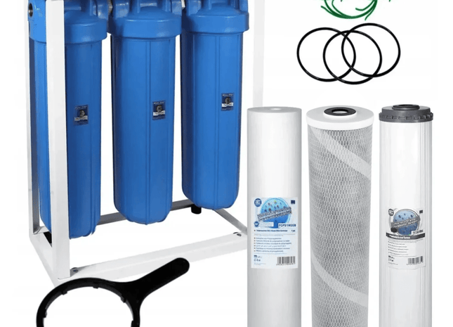 3 Stage Big Blue 20" Water purifier and dechlorinator filter kit - GroAqua