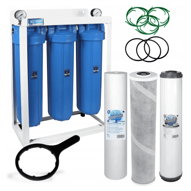 3 Stage Big Blue 20" Water purifier and dechlorinator filter kit - GroAqua