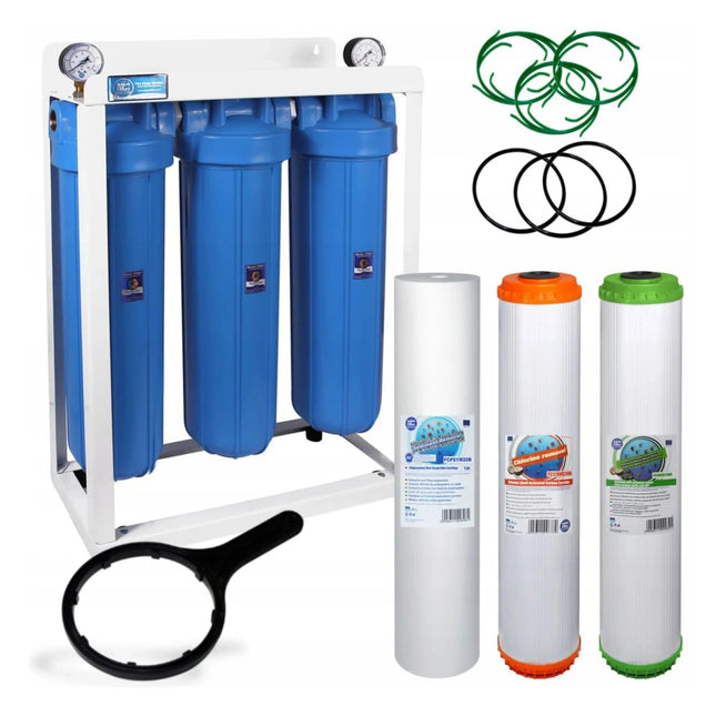 3 Stage Big Blue 20" Water purifier and dechlorinator filter kit Big Blue Whole House System Aquafilter
