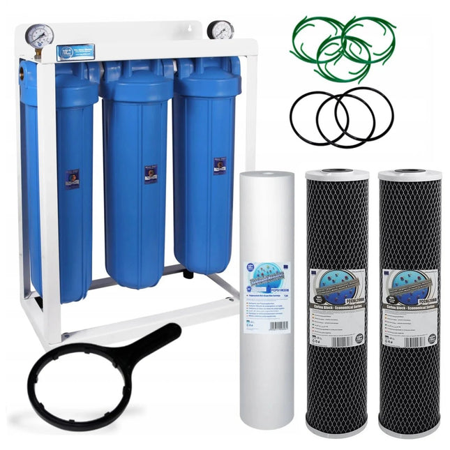 3 Stage Big Blue 20" Water purifier and dechlorinator filter kit - GroAqua