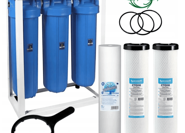 3 Stage Big Blue 20" Water purifier and dechlorinator filter kit - GroAqua