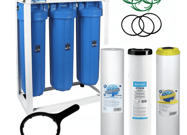 3 Stage Big Blue 20" Water purifier and softener filter kit - GroAqua
