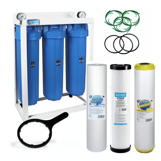3 Stage Big Blue 20" Water purifier and softener filter kit - GroAqua