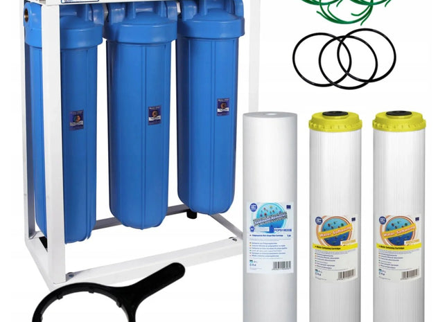 3 Stage Big Blue 20" Water purifier and softener filter kit - GroAqua