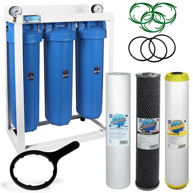 3 Stage Big Blue 20" Water purifier and softener filter kit - GroAqua
