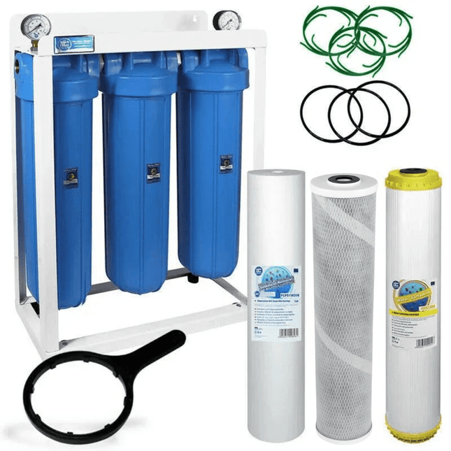 3 Stage Big Blue 20" Water purifier and softener filter kit - GroAqua