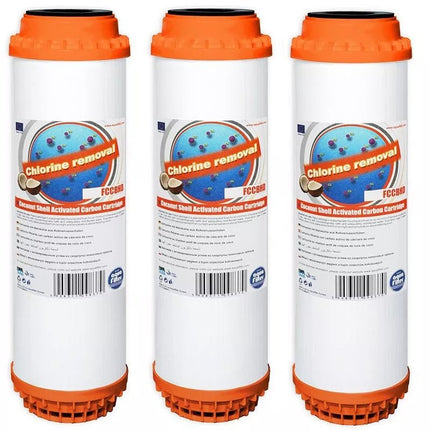 3pk Aquafilter 10" Water Filter Cartridge Carbon Coconut Shell GAC FCCBHD - GroAqua