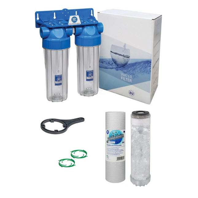 2 Stage 10" Water purifier and anti-scale filter kit Whole House System Aquafilter 1/2"  