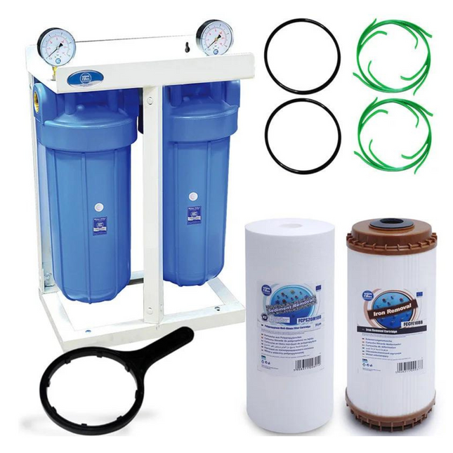 2 Stage 10" Big Blue Water purifier and iron reducing filter kit Big Blue Whole House System Aquafilter   