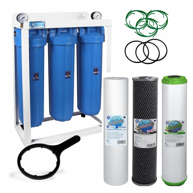 3 Stage Big Blue 20" Water purifier and dechlorinator filter kit