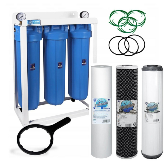 3 Stage Big Blue 20" Water purifier and dechlorinator filter kit