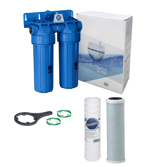 Aquafilter 10" 2 Stage Water Purifier & Dechlorinator Kit 3/4" Ports - GroAqua