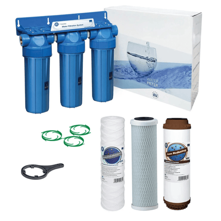 Aquafilter 10" 3 Stage Water Purifier Filter Kit - Dechlorinator & Iron Reducing - GroAqua