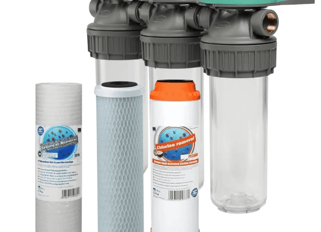 Aquafilter 3 Stage High Flow Water Filter De - chlorinator Chlorine Removal 1/2" - GroAqua