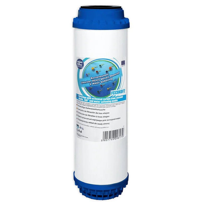 Aquafilter FCCBKDF2 10" Coconut shell GAC carbon cartridge with KDF and softening media - GroAqua