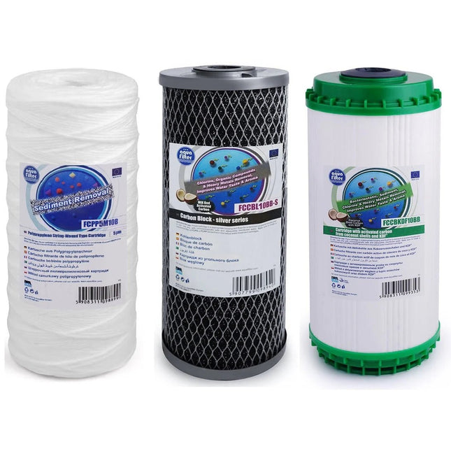 Aquafilter FCPP5M10B FCCBL10BB - S FCCBKDF10B Big Blue 10" replacement cartridges set - GroAqua