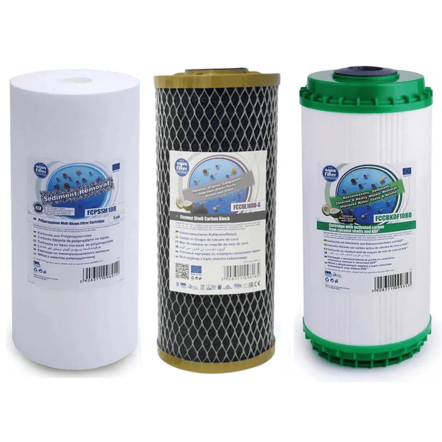 Aquafilter FCPS5M10B FCCBL10BB - S FCCBKDF10B Big Blue 10" replacement cartridges set - GroAqua