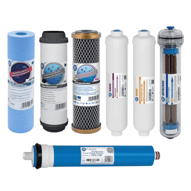 Aquafilter Replacement Filters and Membrane for 7 Stage Reverse Osmosis 12 Months Service - GroAqua