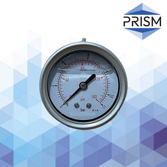 PRISM Core Gauge 0-11 bar Rear Thread Glycerine Filled 1/4" BSPT Filter Housing Accessory Prism   