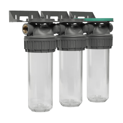 Ecosoft 3P Grey Triplex 10" filter housing with 1/2" Ports - GroAqua