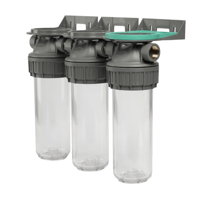 Ecosoft 3P Grey Triplex 10" filter housing with 1/2" Ports - GroAqua