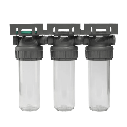 Ecosoft 3P Grey Triplex 10" filter housing with 1/2" Ports - GroAqua