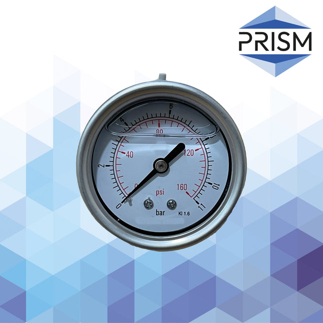 PRISM Core Gauge 0-11 bar Rear Thread Glycerine Filled 1/4" BSPT Filter Housing Accessory Prism