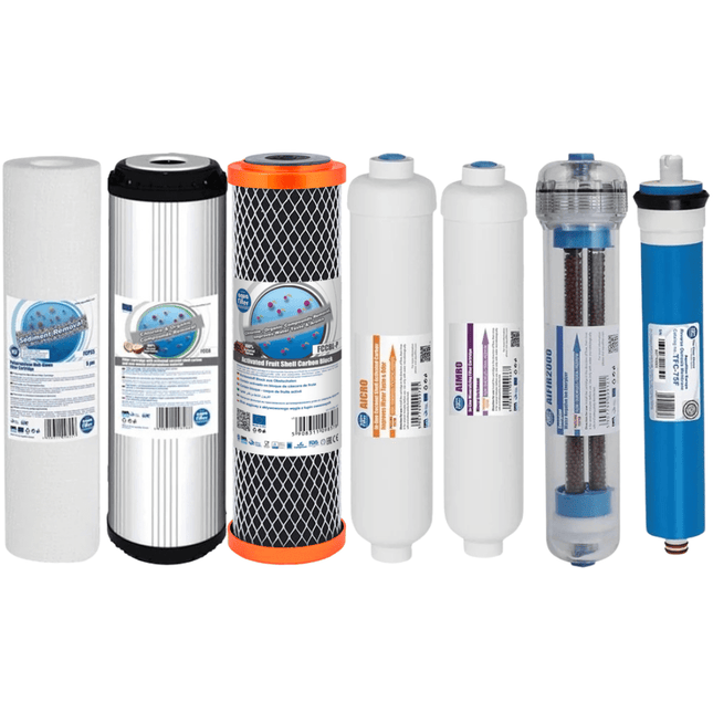 Replacement Filters for 7 Stage Reverse Osmosis with Membrane (Quick Connections) - GroAqua