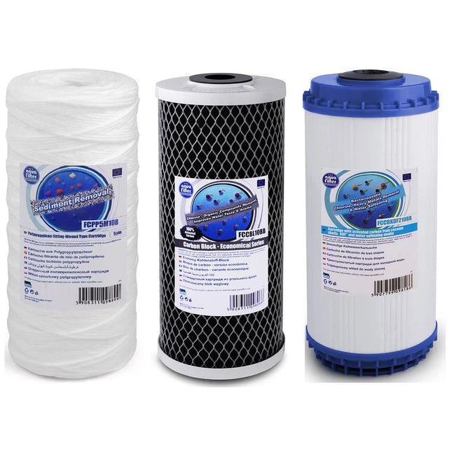 Aquafilter FCPP5M10B FCCBL10BB FCCBKDF210BB Big Blue 10" replacement cartridges set Filter Set Aquafilter   